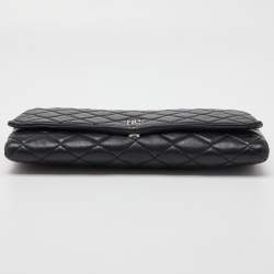 Carolina Herrera Black Quilted Leather CHHC Flap Chain Clutch