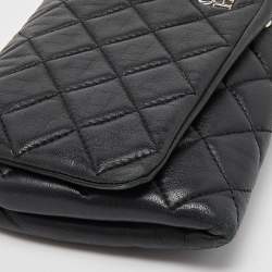 Carolina Herrera Black Quilted Leather CHHC Flap Chain Clutch