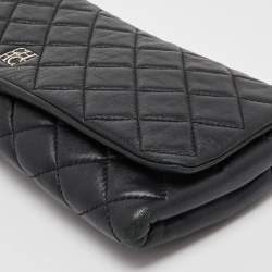 Carolina Herrera Black Quilted Leather CHHC Flap Chain Clutch