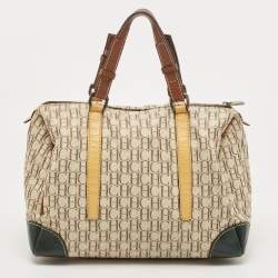 Carolina Herrera Beige/Multicolor Monogram Canvas and Leather Andy Boston Bag           