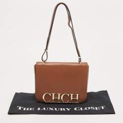 Pre Owned Carolina Herrera Brown Leather CHHC Flap Shoulder Bag