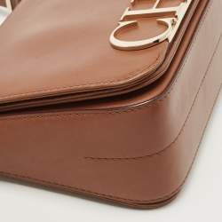 Pre Owned Carolina Herrera Brown Leather CHHC Flap Shoulder Bag