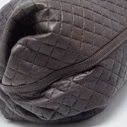 Pre Owned Carolina Herrera Grey Quilted Leather Pleated Chain Hobo