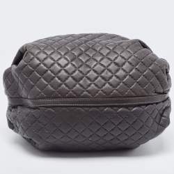 Pre Owned Carolina Herrera Grey Quilted Leather Pleated Chain Hobo