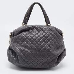 Pre Owned Carolina Herrera Grey Quilted Leather Pleated Chain Hobo