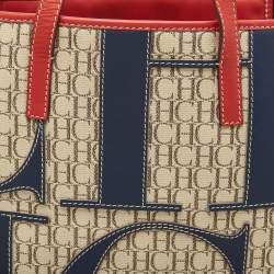 Pre Owned Carolina Herrera Tri Color Monogram Canvas and Leather Shopper Tote