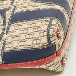 Pre Owned Carolina Herrera Tri Color Monogram Canvas and Leather Shopper Tote