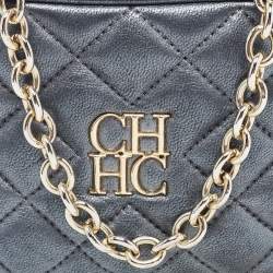 Pre Owned Carolina Herrera Metallic Quilted Leather Camera Chain Crossbody Bag