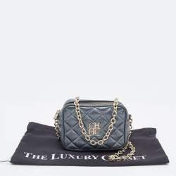 Pre Owned Carolina Herrera Metallic Quilted Leather Camera Chain Crossbody Bag