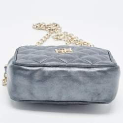 Pre Owned Carolina Herrera Metallic Quilted Leather Camera Chain Crossbody Bag