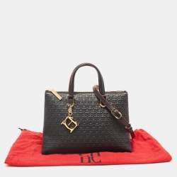 Pre Owned حقيبة يد توتس سي إتش كارولينا هيريرا دوتشيس جلد أسود منقوش