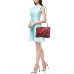 Carolina Herrera Red Monogram Embossed Leather Bow Shoulder Bag