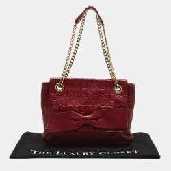Carolina Herrera Red Monogram Embossed Leather Bow Shoulder Bag