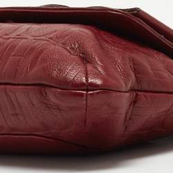 Carolina Herrera Red Monogram Embossed Leather Bow Shoulder Bag