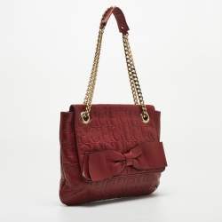 Carolina Herrera Red Monogram Embossed Leather Bow Shoulder Bag