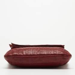 Carolina Herrera Red Monogram Embossed Leather Bow Shoulder Bag