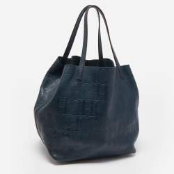 Pre Owned Carolina Herrera Teal Blue Monogram Leather Matryoshka Tote