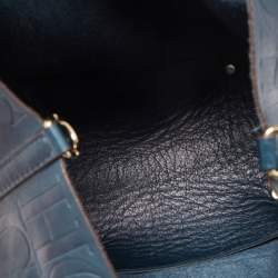 Pre Owned Carolina Herrera Teal Blue Monogram Leather Matryoshka Tote