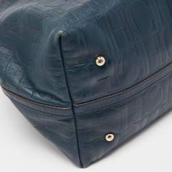 Pre Owned Carolina Herrera Teal Blue Monogram Leather Matryoshka Tote