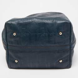 Pre Owned Carolina Herrera Teal Blue Monogram Leather Matryoshka Tote