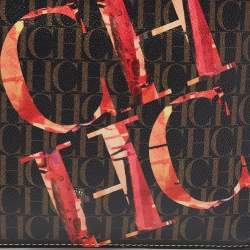 Carolina Herrera Brown Monogram Coated Canvas CH Logo Wristlet Pouch
