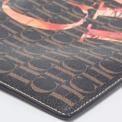 Carolina Herrera Brown Monogram Coated Canvas CH Logo Wristlet Pouch