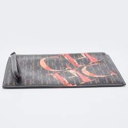 Carolina Herrera Brown Monogram Coated Canvas CH Logo Wristlet Pouch