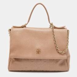 Carolina Herrera Beige Leather Minuetto Top Handle Bag
