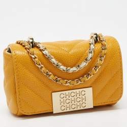 Pre Owned Carolina Herrera Mustard Quilted Leather Mini Bimba Shoulder Bag