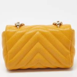 Pre Owned Carolina Herrera Mustard Quilted Leather Mini Bimba Shoulder Bag