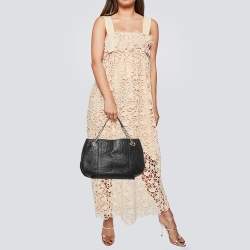 Pre Owned Carolina Herrera Black Monogram Embossed Leather Chain Hobo