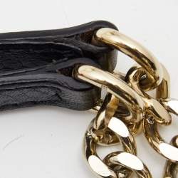 Pre Owned Carolina Herrera Black Monogram Embossed Leather Chain Hobo