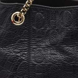 Pre Owned Carolina Herrera Black Monogram Embossed Leather Chain Hobo