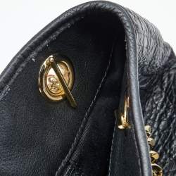 Pre Owned Carolina Herrera Black Monogram Embossed Leather Chain Hobo