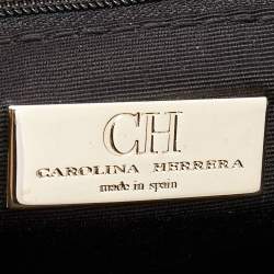Pre Owned Carolina Herrera Black Monogram Embossed Leather Chain Hobo