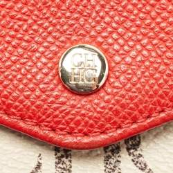 Pre Owned Carolina Herrera Red/White Monogram Coated Canvas and Leather Wallet On Chain