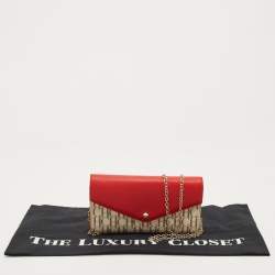 Pre Owned Carolina Herrera Red/White Monogram Coated Canvas and Leather Wallet On Chain