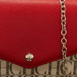 Pre Owned Carolina Herrera Red/White Monogram Coated Canvas and Leather Wallet On Chain
