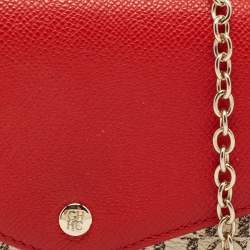 Pre Owned Carolina Herrera Red/White Monogram Coated Canvas and Leather Wallet On Chain