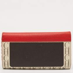 Pre Owned Carolina Herrera Red/White Monogram Coated Canvas and Leather Wallet On Chain