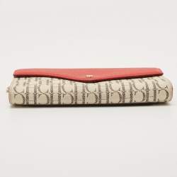 Pre Owned Carolina Herrera Red/White Monogram Coated Canvas and Leather Wallet On Chain