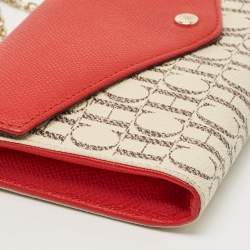 Pre Owned Carolina Herrera Red/White Monogram Coated Canvas and Leather Wallet On Chain