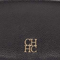 Pre Owned Carolina Herrera Black Leather Logo Flap Chain Bag