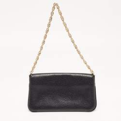 Pre Owned Carolina Herrera Black Leather Logo Flap Chain Bag