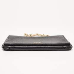 Pre Owned Carolina Herrera Black Leather Logo Flap Chain Bag