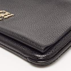 Pre Owned Carolina Herrera Black Leather Logo Flap Chain Bag