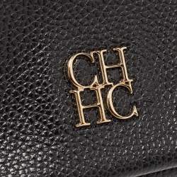Pre Owned Carolina Herrera Black Leather Logo Flap Chain Bag