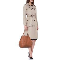 Carolina Herrera Brown Monogram Embossed Leather Matryoshka Tote