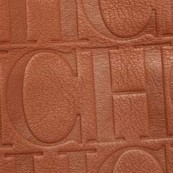 Carolina Herrera Brown Monogram Embossed Leather Matryoshka Tote