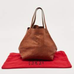 Carolina Herrera Brown Monogram Embossed Leather Matryoshka Tote